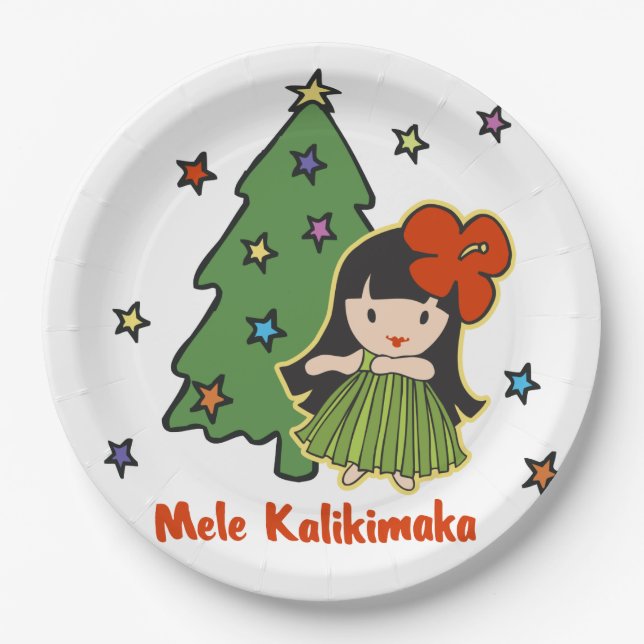 Aloha Honeys Christmas Hawaiian Hula Girl Paper Plates (Front)