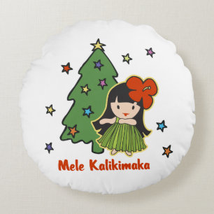 Aloha Honeys Christmas Hawaiian Hula Girl Round Pillow
