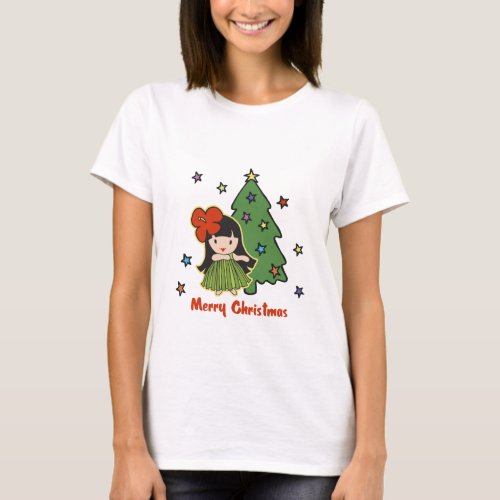 Aloha Honeys Christmas Hawaiian Hula Girl T_Shirt