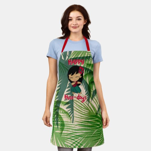 Aloha Honeys Christmas Holiday Hula Girl Palm Apron