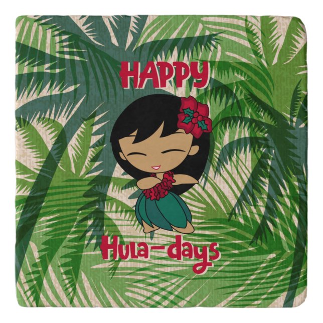 Aloha Honeys Christmas Holiday Hula Girl Palms Nap Trivet (Front)
