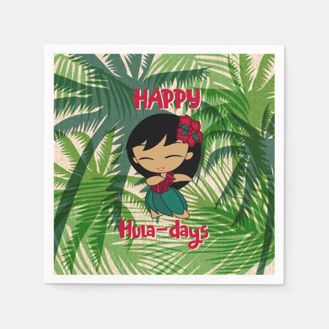 Aloha Honeys Christmas Holiday Hula Girl Palms Napkins (Front)