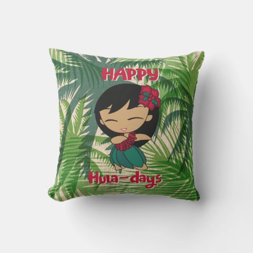Aloha Honeys Christmas Holiday Hula Girl Palms Outdoor Pillow