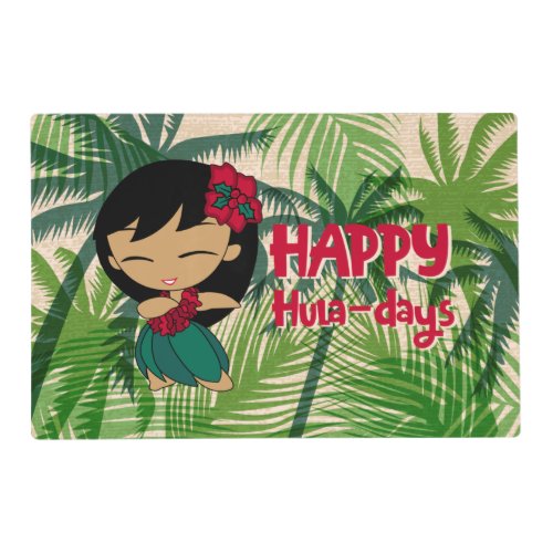 Aloha Honeys Christmas Holiday Hula Girl Palms Placemat