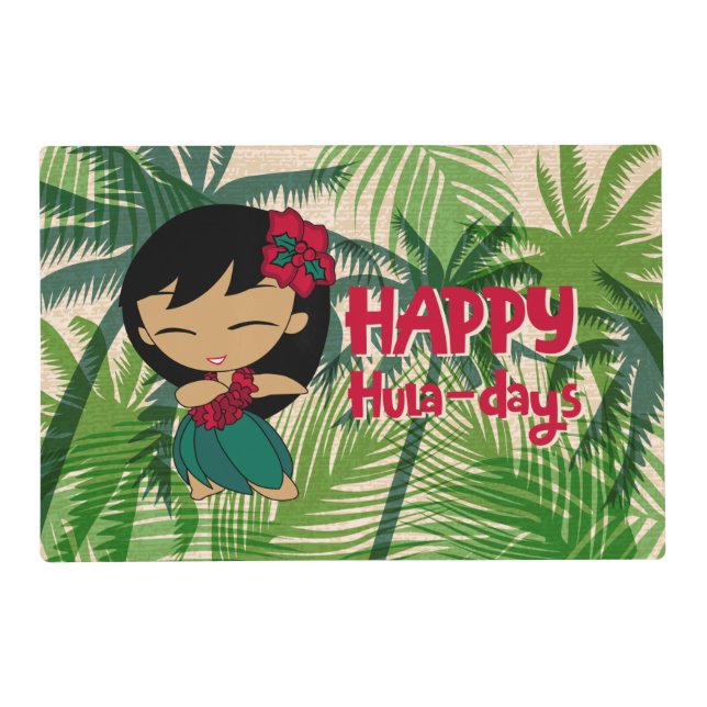 Aloha Honeys Christmas Holiday Hula Girl Palms Placemat (Front)