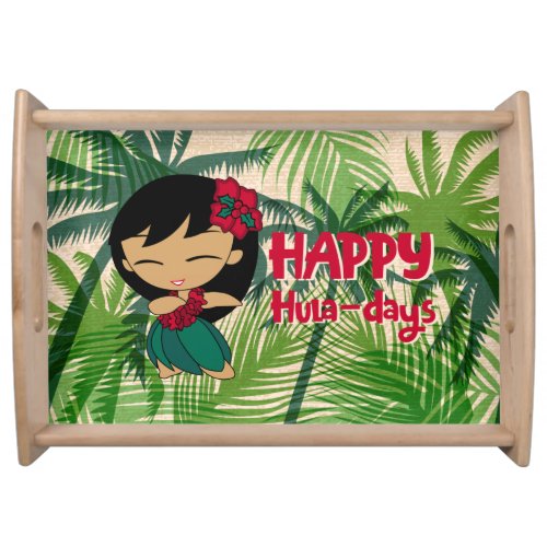 Aloha Honeys Christmas Holiday Hula Girl Palms Serving Tray