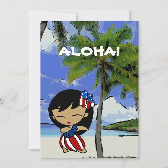 Aloha Honeys Hawaiian Beach Patriotic Invitations (Front)