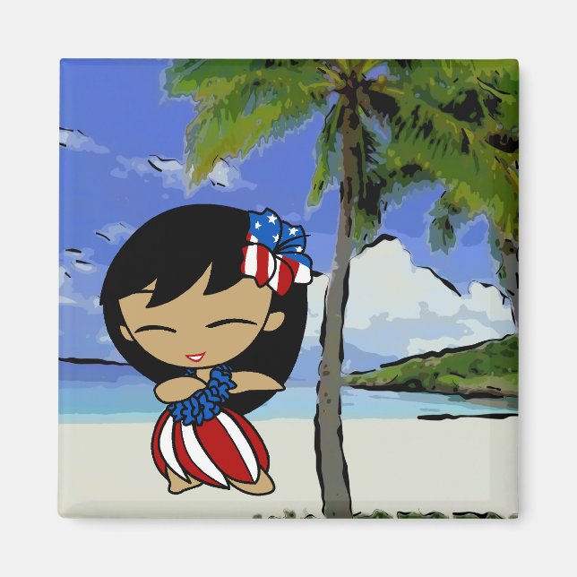 Aloha Honeys Hawaiian Beach Patriotic Magnets (Front)