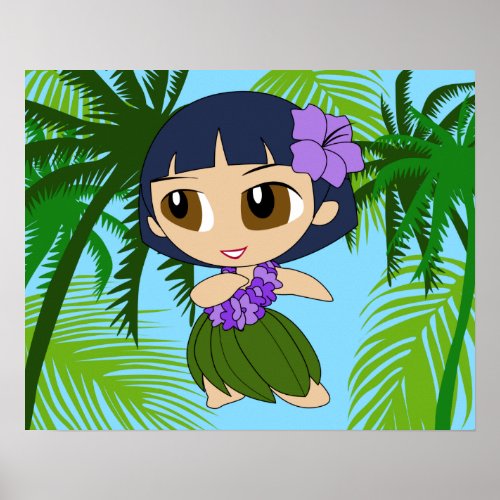 Aloha Honeys Hawaiian Blue Hair Hula Girl Poster