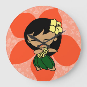 Aloha Honeys Hawaiian Hibiscus Vintage Hula Girl Large Clock
