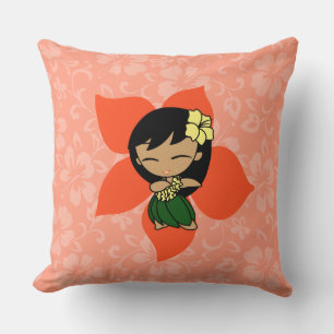 Aloha Honeys Hawaiian Hibiscus Vintage Hula Girl Throw Pillow