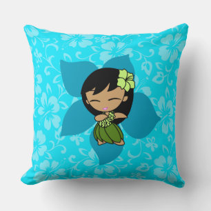 Aloha Honeys Hawaiian Hibiscus Vintage Hula Girl Throw Pillow