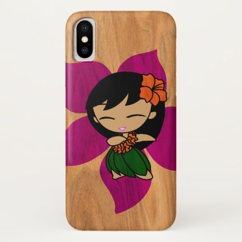 Aloha Honeys Hawaiian Hula Girl Faux Wood Violet iPhone X Case