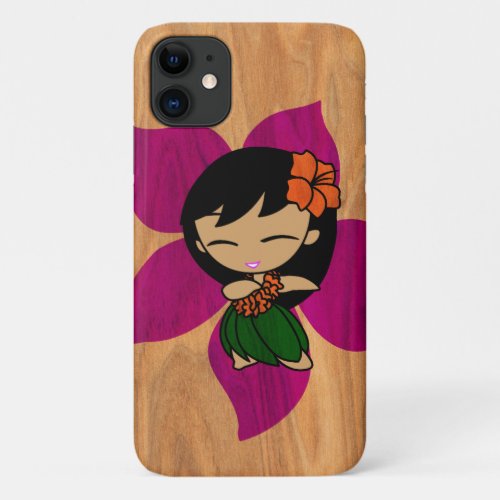 Aloha Honeys Hawaiian Hula Girl Faux Wood Violet iPhone 11 Case