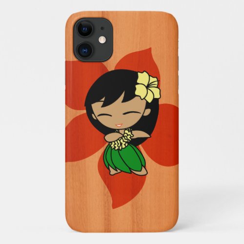 Aloha Honeys Hawaiian Hula Girl Red Faux Wood iPhone 11 Case