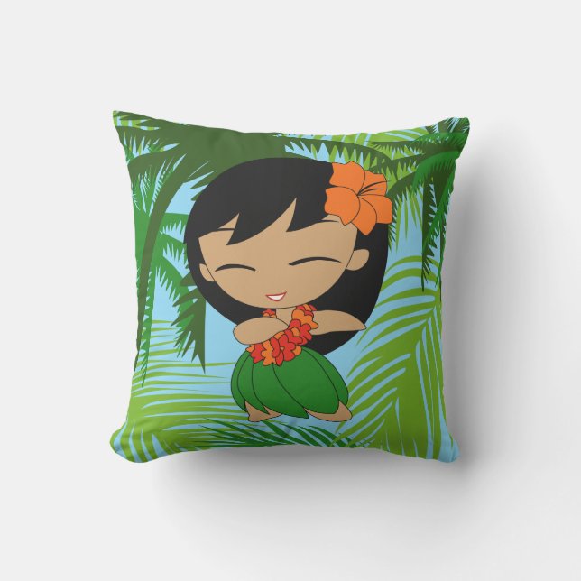 Aloha Honeys Hawaiian Hula Girl Reversible Outdoor Pillow (Front)