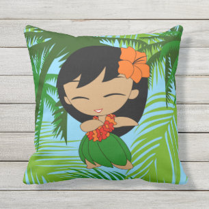 Aloha Honeys Hawaiian Hula Girl Reversible Outdoor Pillow