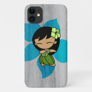 Aloha Honeys Hawaiian Hula Girl Silver Faux Wood iPhone 11 Case