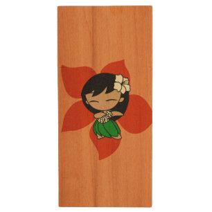 Aloha Honeys Hawaiian Hula Girl Wood Texture USB Flash Drive