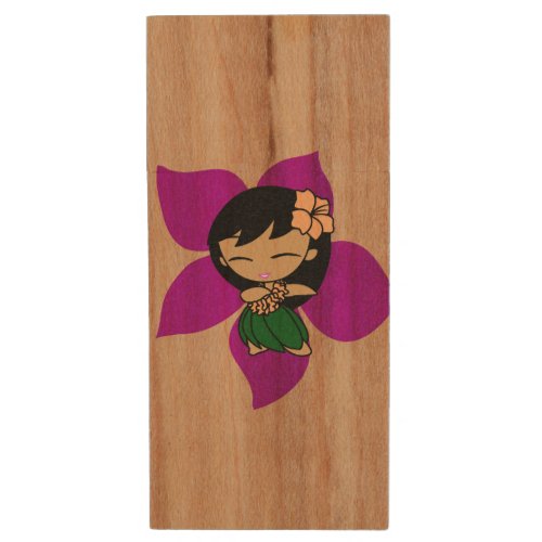 Aloha Honeys Hawaiian Hula Girl Wood Texture Wood USB Flash Drive