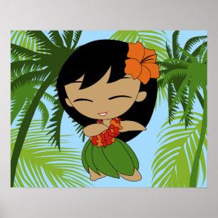 Aloha Honeys Hawaiian Orange Hibiscus Hula Girl Poster