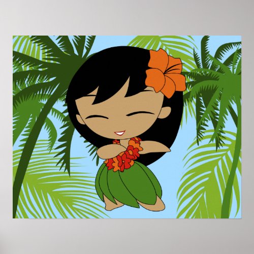 Aloha Honeys Hawaiian Orange Hibiscus Hula Girl Poster