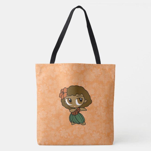 Aloha Honeys Hawaiian Orange Hula Girl Beach Bag (Front)