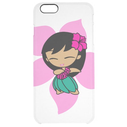 Aloha Honeys Hawaiian Pink Hibiscus Hula Girl Clear iPhone 6 Plus Case