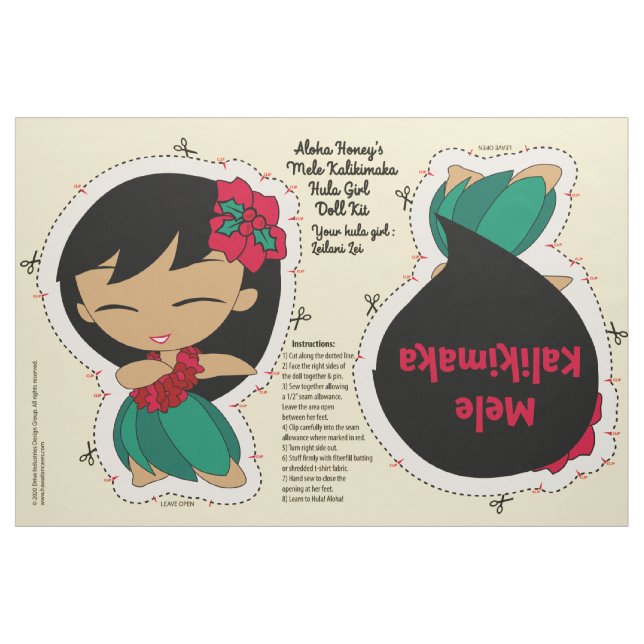 Aloha Honeys Holiday Hula Girl Doll Kit Pattern Fabric (Fat Quarter)