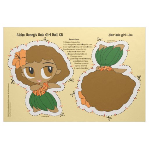 Aloha Honeys Hula Girl Doll Kit and Pattern Fabric