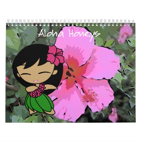 Aloha Honeys Hula Girl Hawaiian Floral Calendar