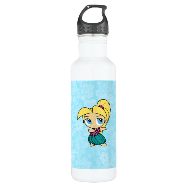 Aloha Honeys Hula Girl Hibiscus Stainless Steel Water Bottle (Front)
