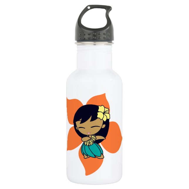 Aloha Honeys Hula Girl Hibiscus Stainless Steel Water Bottle (Front)