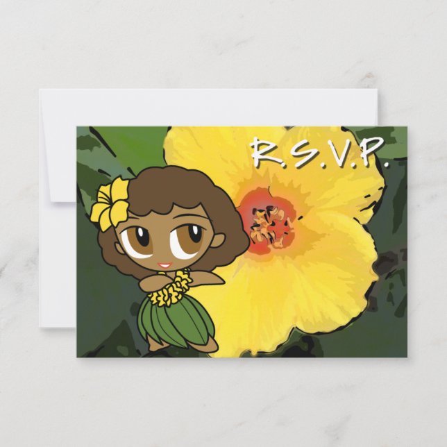Aloha Honeys Hula Girl RSVP Card (Front)
