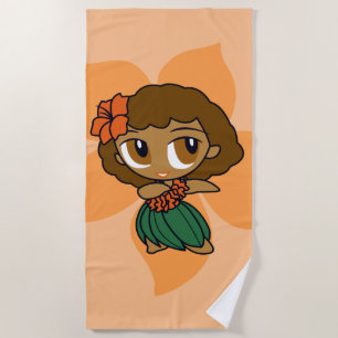 Aloha Honeys Orange Hula Girl Hawaiian Hibiscus Beach Towel