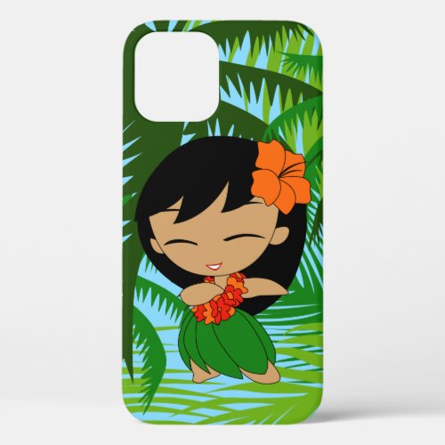 Aloha Honeys Palms Hawaiian Black Hair Hula Girl   iPhone 12 Pro Case