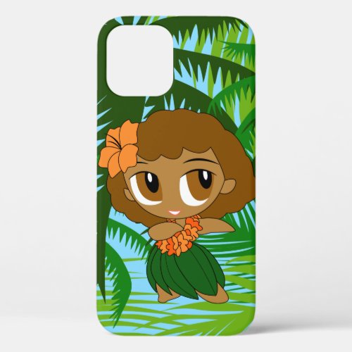 Aloha Honeys Palms Hawaiian Brown Hair Hula Girl   iPhone 12 Pro Case