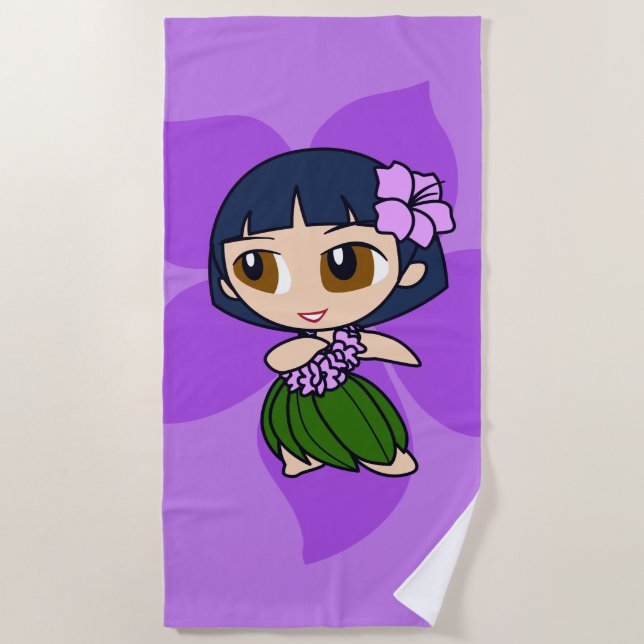 Aloha Honeys Purple Hula Girl Hawaiian Hibiscus Beach Towel (Front)