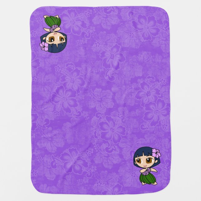 Aloha Honeys Purple Hula Girl Hawaiian Hibiscus Swaddle Blanket (Front)