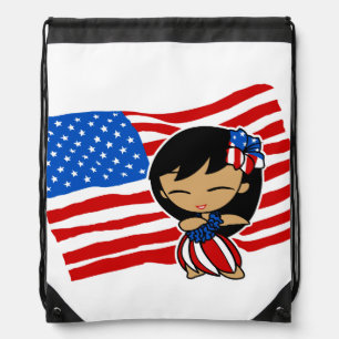 Aloha Honeys USA Flag Hula Girl Backpack