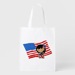 Aloha Honeys USA Flag Hula Girl Grocery Bag