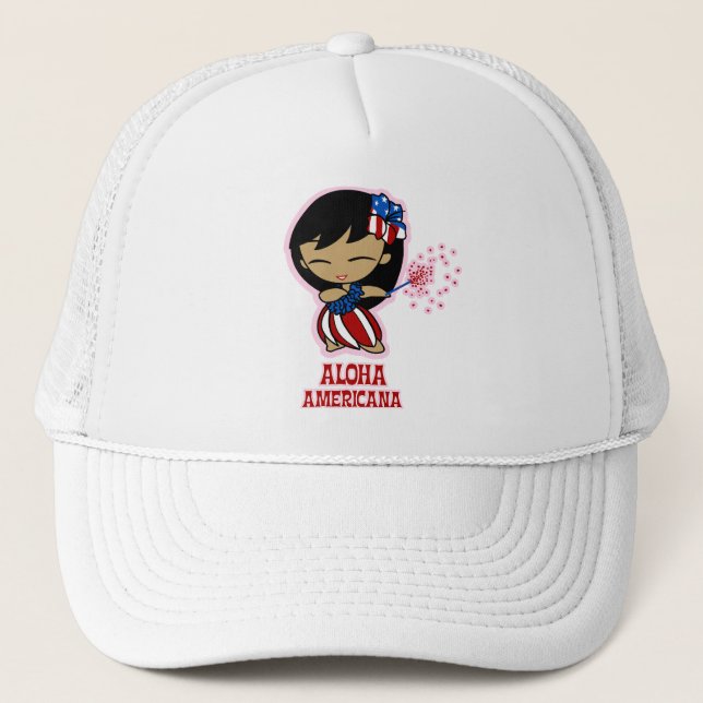 Aloha Honeys USA Flag Hula Girl Hats (Front)