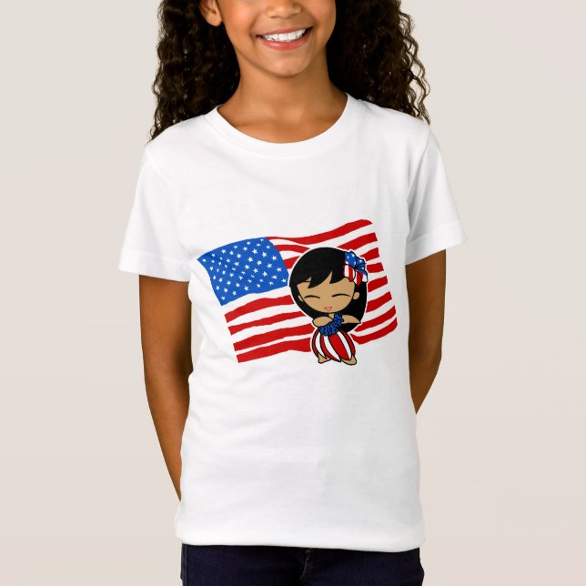 Aloha Honeys USA Flag Hula Girl T-shirts (Front)