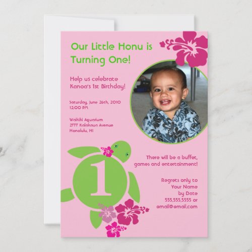 Aloha Honu Custom Photo Card Birthday Invitation