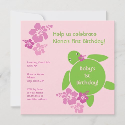 Aloha Honu First Birthday Invitation _ Pink