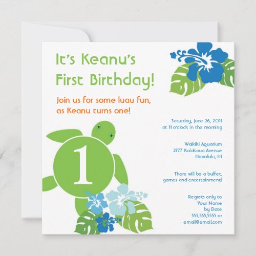 Aloha Honu First Birthday Luau Invitation