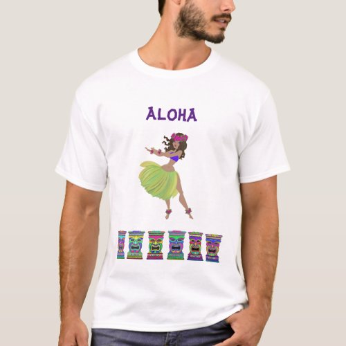 AlohaHula girl and Tiki T_Shirt