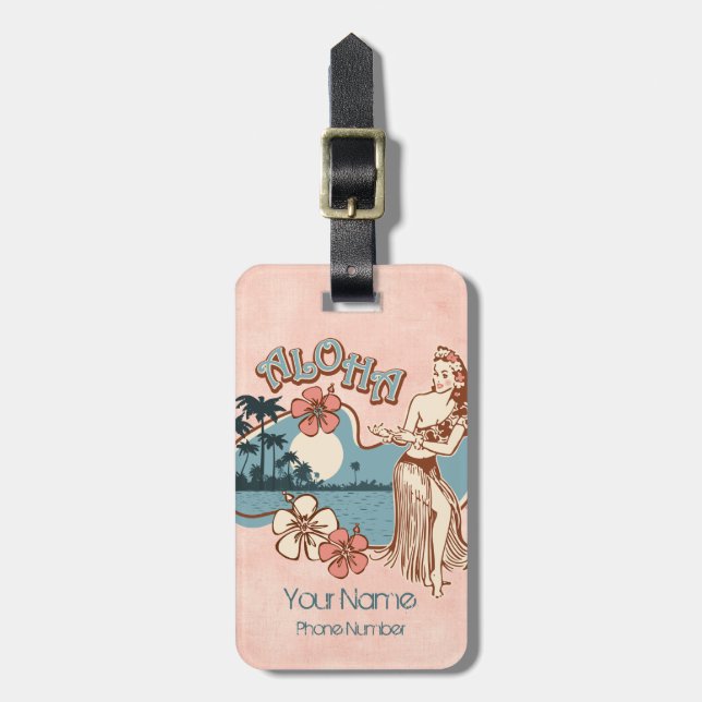 Aloha Hula Girl Luggage Tag (Front Vertical)
