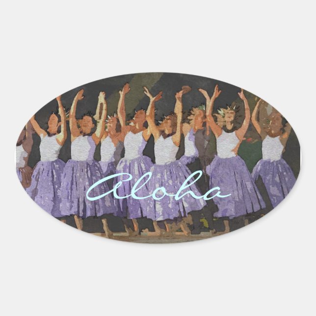Aloha Hula Oval Sticker (Front)