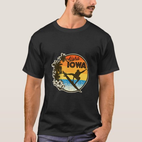 Aloha Iowa Funny Surfing Retro Hawaii State Humor  T_Shirt